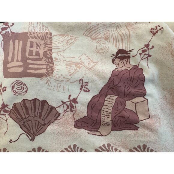 Vintage Y2k Asian Art Print Fitted Tee Cream Burgundy Unique Graphic Top size M - Picture 5 of 6